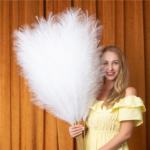 Pampas Grass Decor Tall, 43"/110cm Faux Pampas Grass 6 Stems Large Pompass Grass - Picture 1 of 7